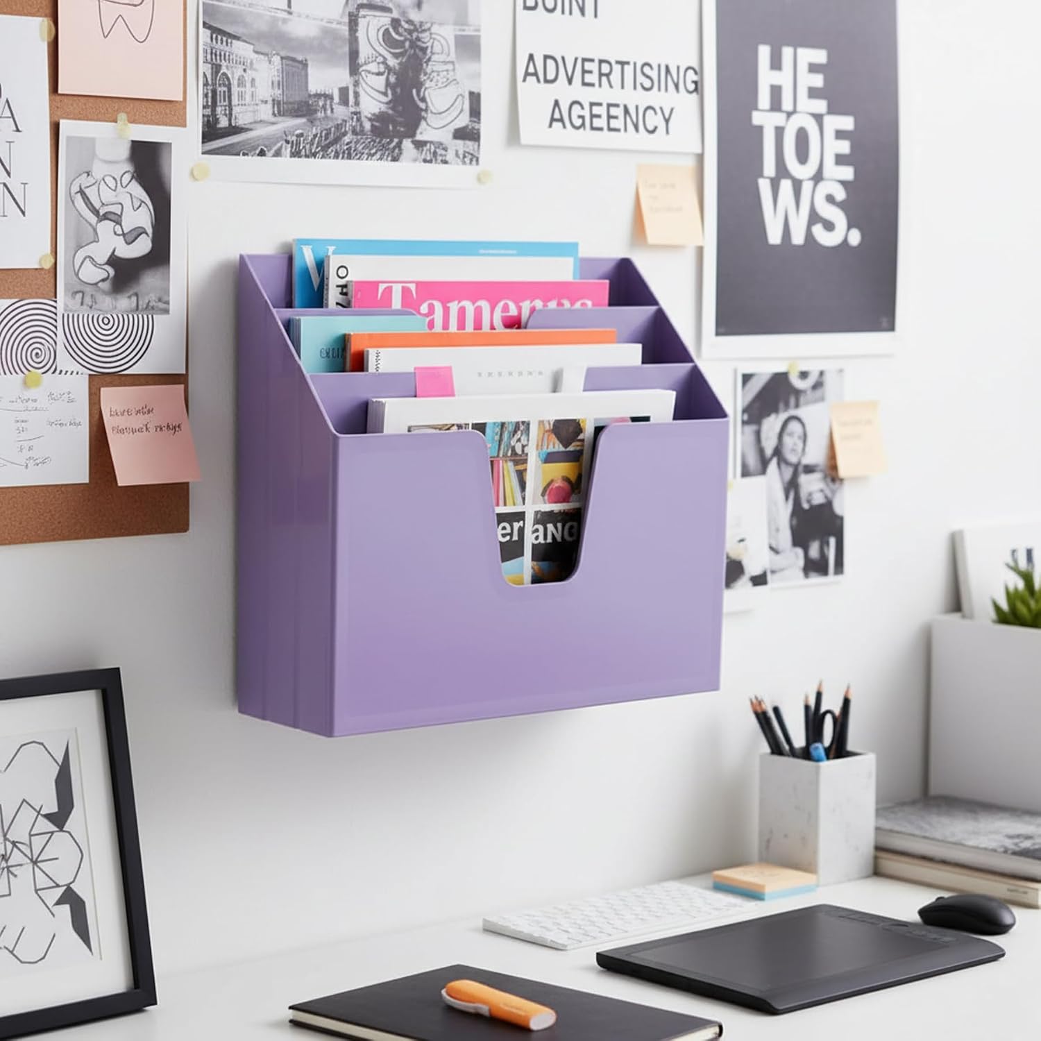Horizontal Triple File Folder Organizer Sorter, Letter Size, Purple | 3 compartments to separate and organize documents, folders and papers - view 5