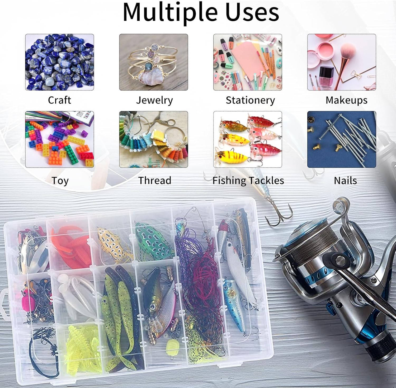 Bead organizer storage 2 pack 36 grid jewelry tackle craft box adjustable | clear plastic, adjustable dividers, label stickers included, for beads jewelry crafts fishing tackle and small parts - view 5