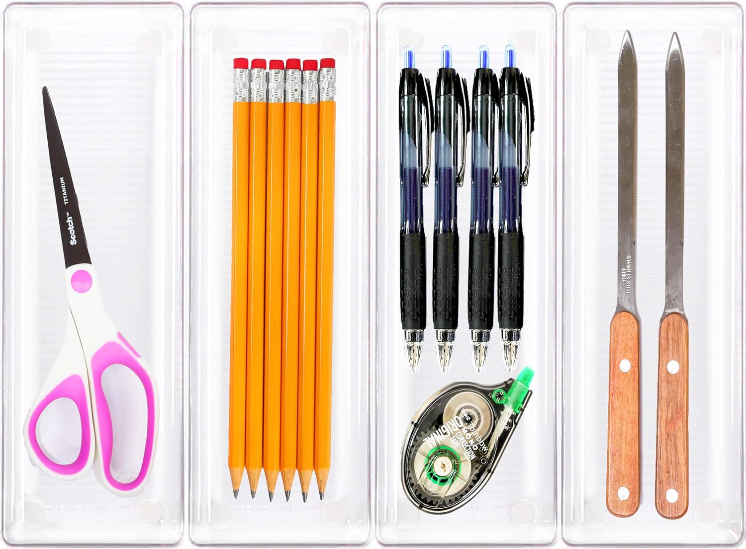 Clear Desk Drawer Organizer, Assorted Sizes, 6 Packs | For Desk, Office, Bathroom, Makeup, and Craft Storage - view 8