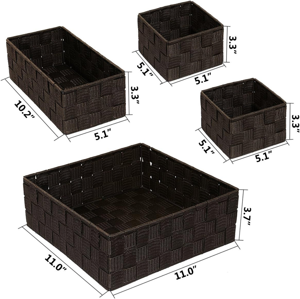 Woven Storage Baskets for Organizing, Small Baskets Cube Bin Container Tote Organizer Divider for Drawer, Closet, Shelf, Dresser, Set of 4(Brown) - view 3