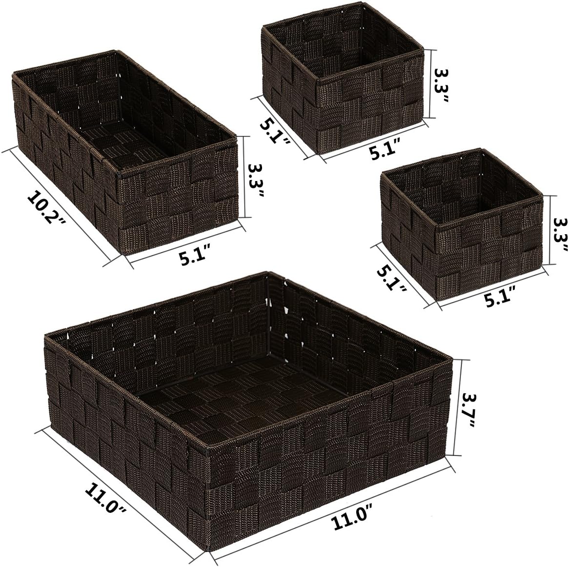 Woven Storage Baskets for Organizing, Small Baskets Cube Bin Container Tote Organizer Divider for Drawer, Closet, Shelf, Dresser, Set of 4(Brown) - view 3