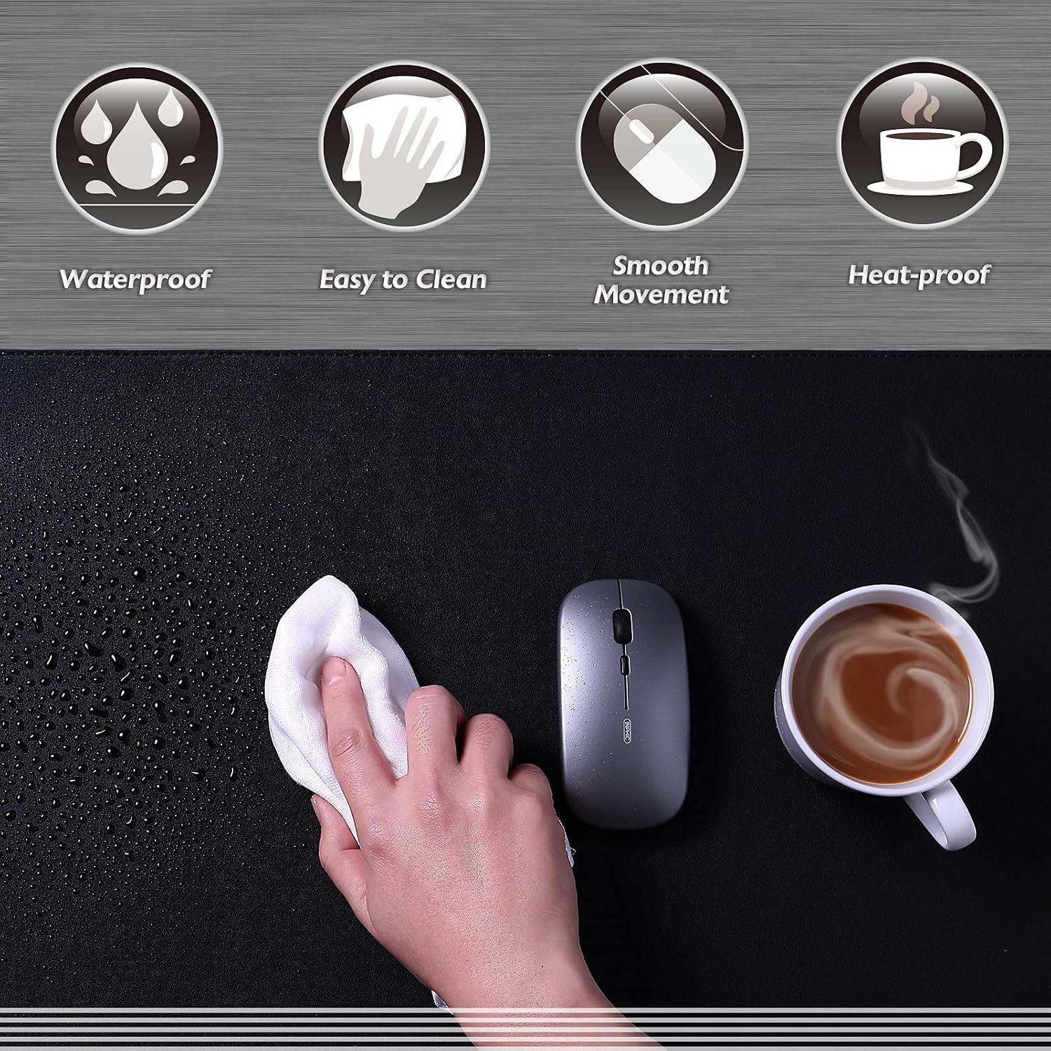 Large Sewing Leather Desk Mat, Desk Pad (Black, 31.5" x 15.7") | Mouse and Keyboard Pad, PVC Computer and Laptop Mat, Desktop Protector and Cover, Writing Pad and Blotter for Home Office - view 4