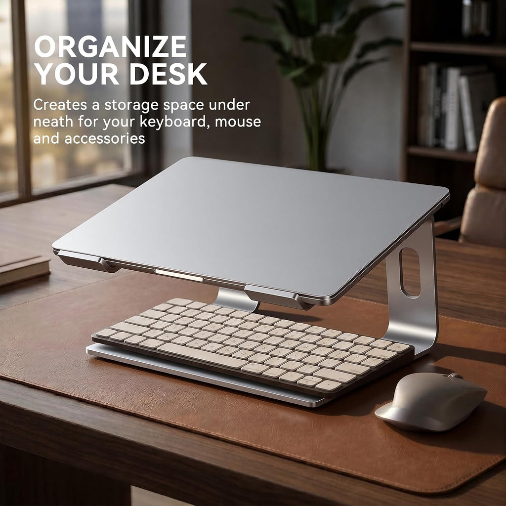 Laptop Stand, Aluminum Computer Riser, Ergonomic Laptops Elevator for Desk, Metal Holder Compatible with 10 to 15.6 Inches Notebook Computer, Silver - view 4