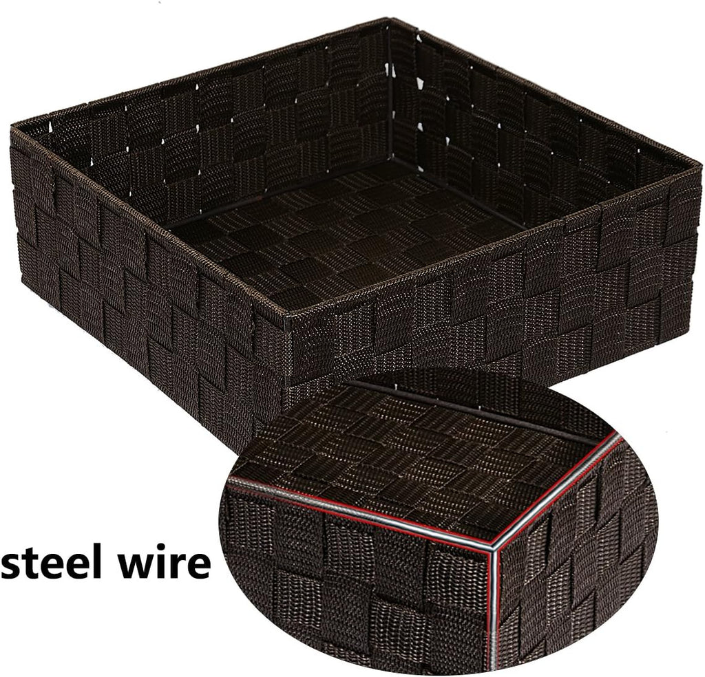 Woven Storage Baskets for Organizing, Small Baskets Cube Bin Container Tote Organizer Divider for Drawer, Closet, Shelf, Dresser, Set of 4(Brown) - view 4