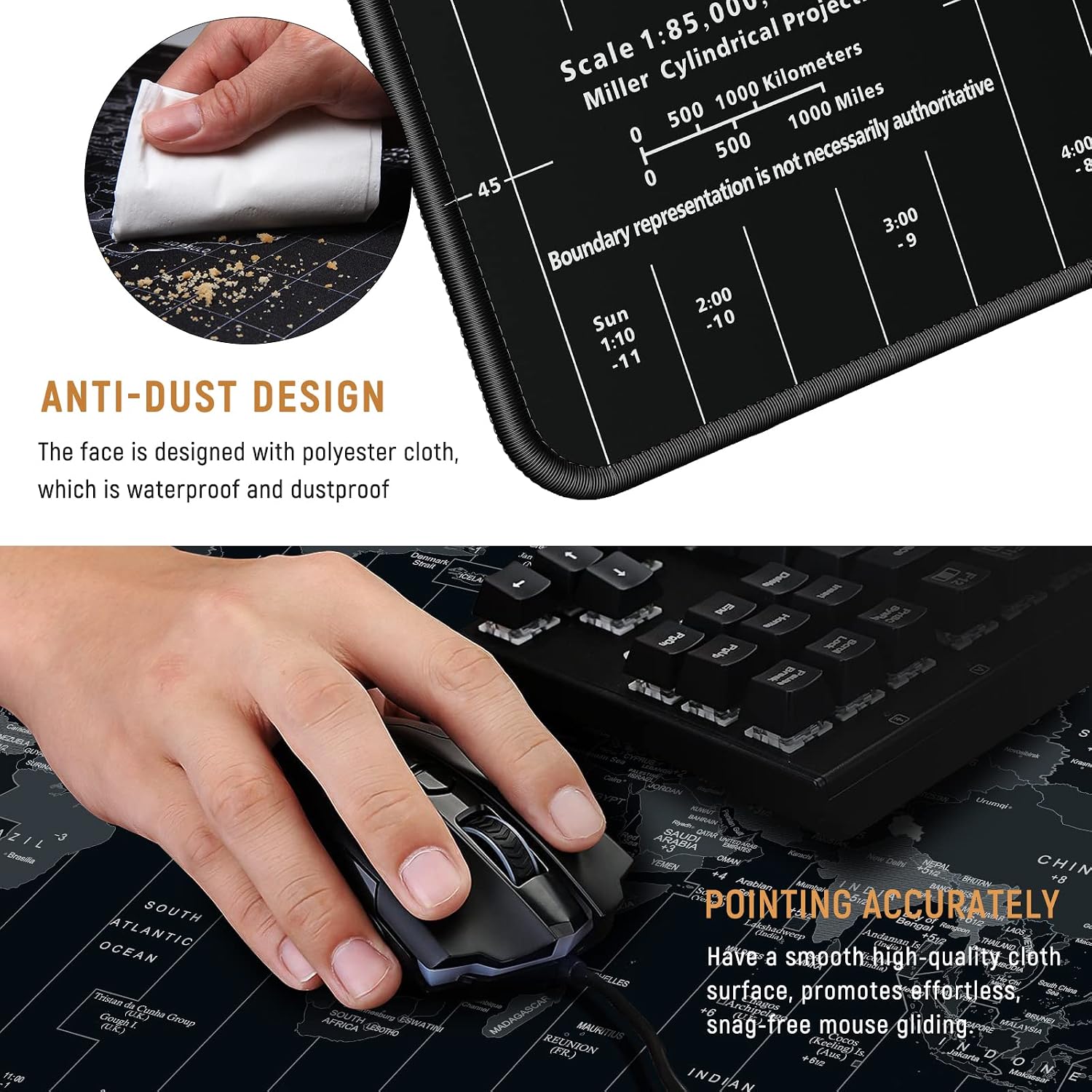 Large Gaming Mouse Pad Extended Desk Mat XXL Mousepad with Non-Slip Keyboard Pad for Office Laptop, Computer and PC - 35.4 x 15.7 inches World Map - view 3