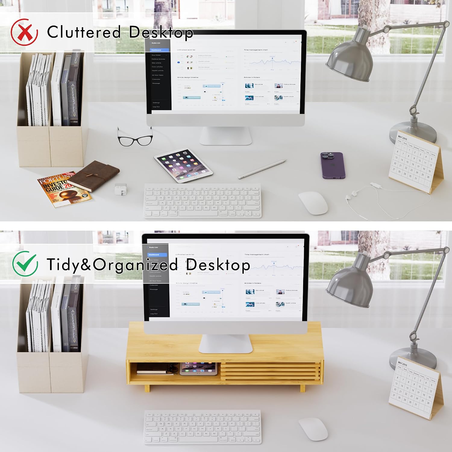 Computer Monitor Stand with Drawer, Dual Laptop Stand for Desk,Single Monitor Riser with Storage,Wood Office Desk Organizer & Accessories - view 5