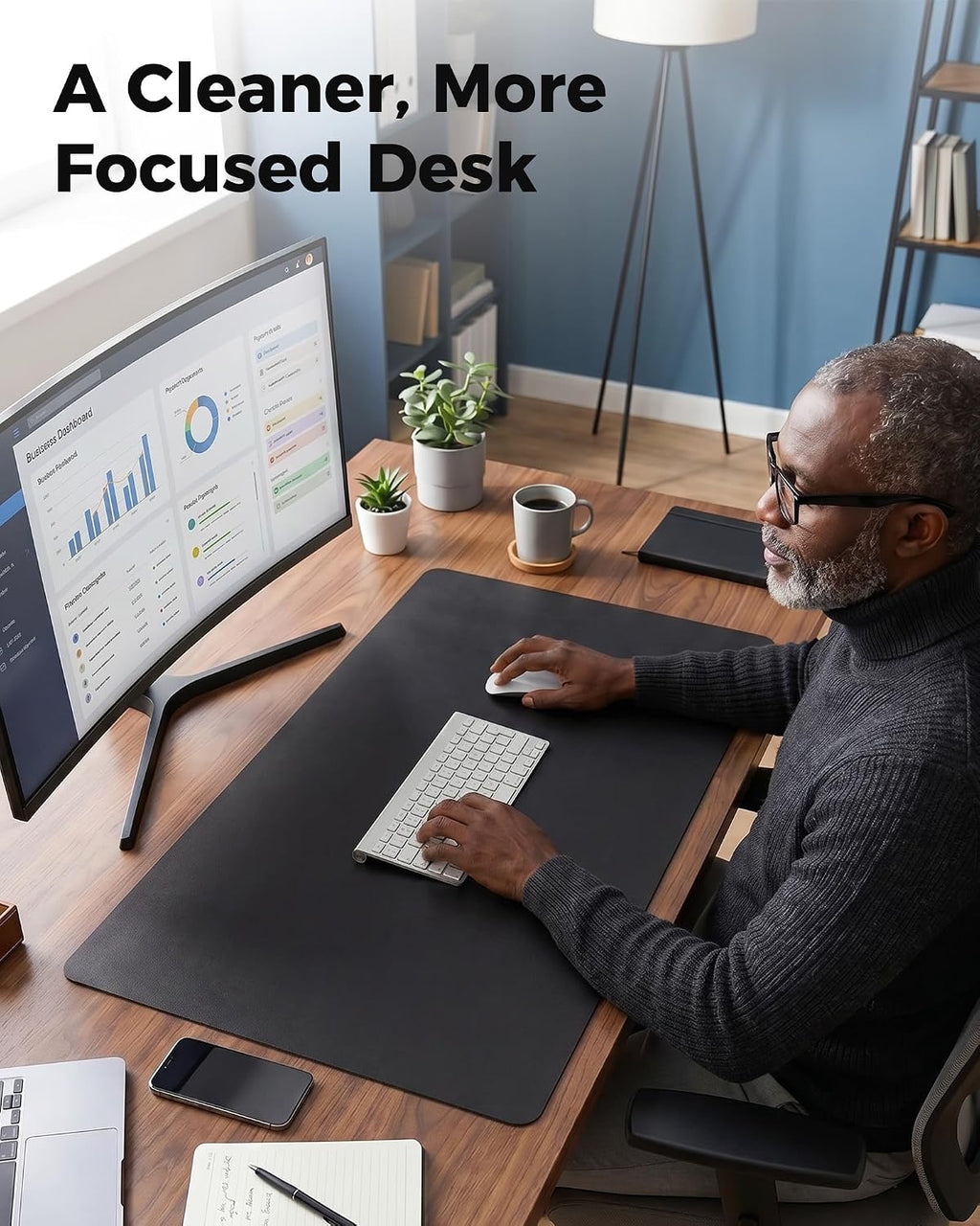 Dual-Sided Desk Pad - 25.6x13.7 inches Leather Desk Mat, Natural Cork Desk Pad Protector, Large Mouse Pad for Desk, Waterproof Desk Blotter Pad, Desk Writing Pad for Office Work/Home, Black - view 7