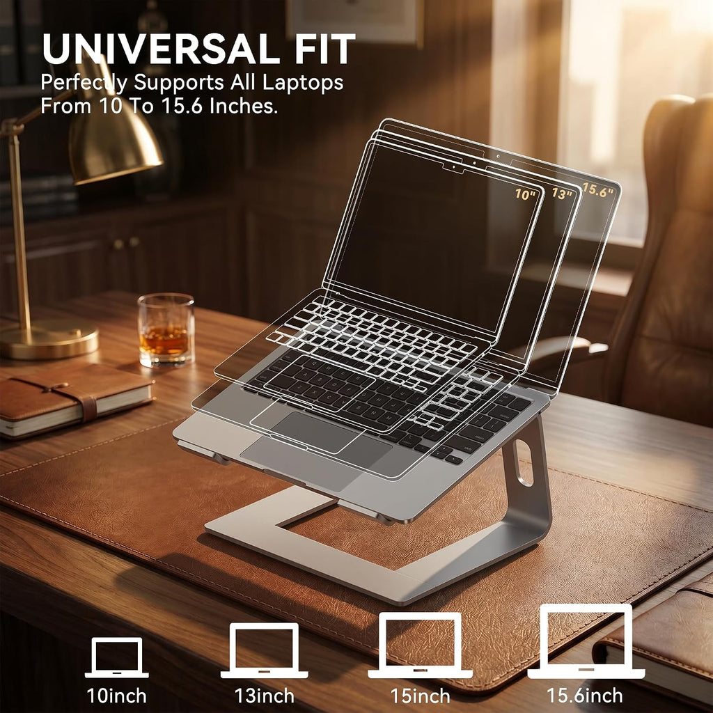 Laptop Stand, Aluminum Computer Riser, Ergonomic Laptops Elevator for Desk, Metal Holder Compatible with 10 to 15.6 Inches Notebook Computer, Silver - view 5