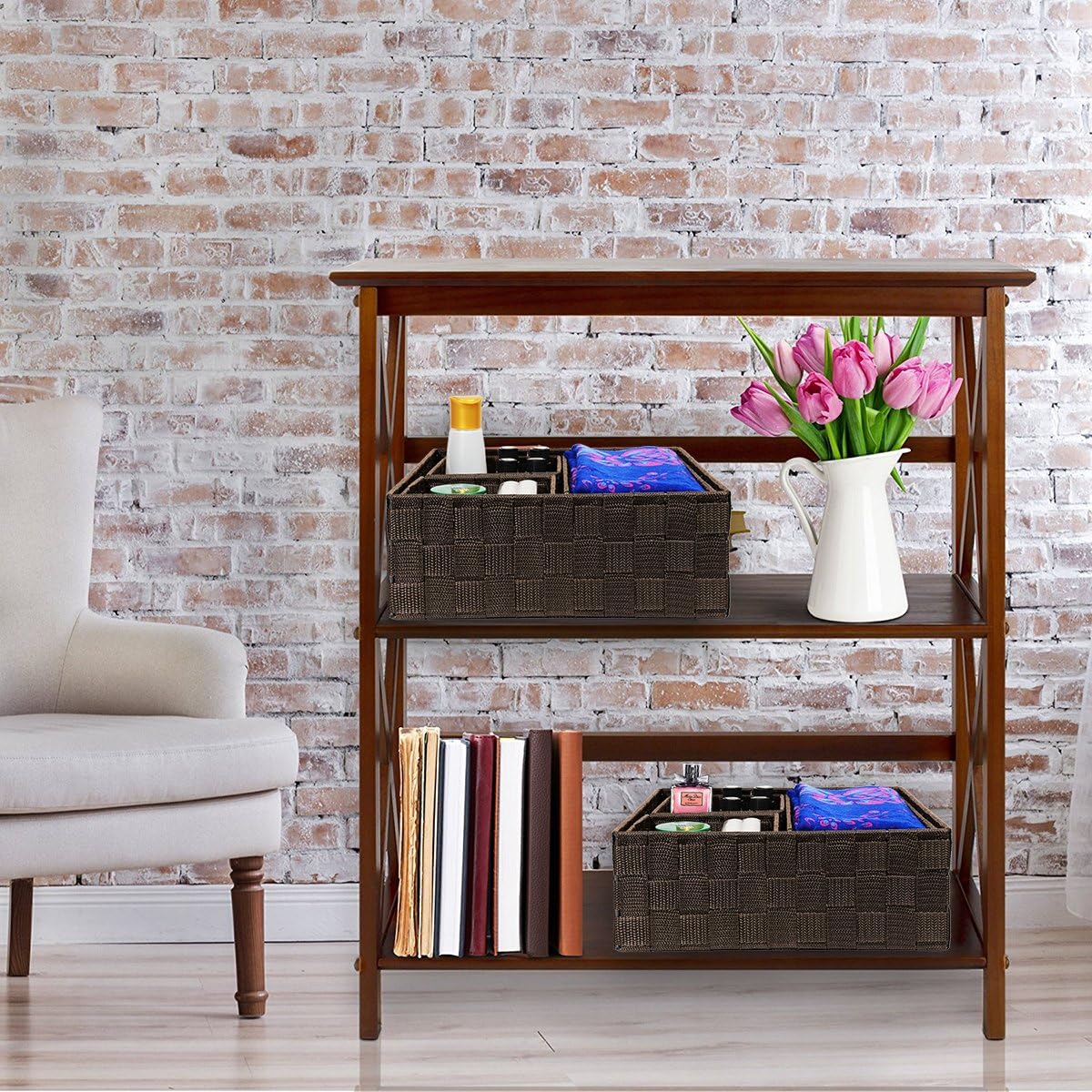 Woven Storage Baskets for Organizing, Small Baskets Cube Bin Container Tote Organizer Divider for Drawer, Closet, Shelf, Dresser, Set of 4(Brown) - view 8
