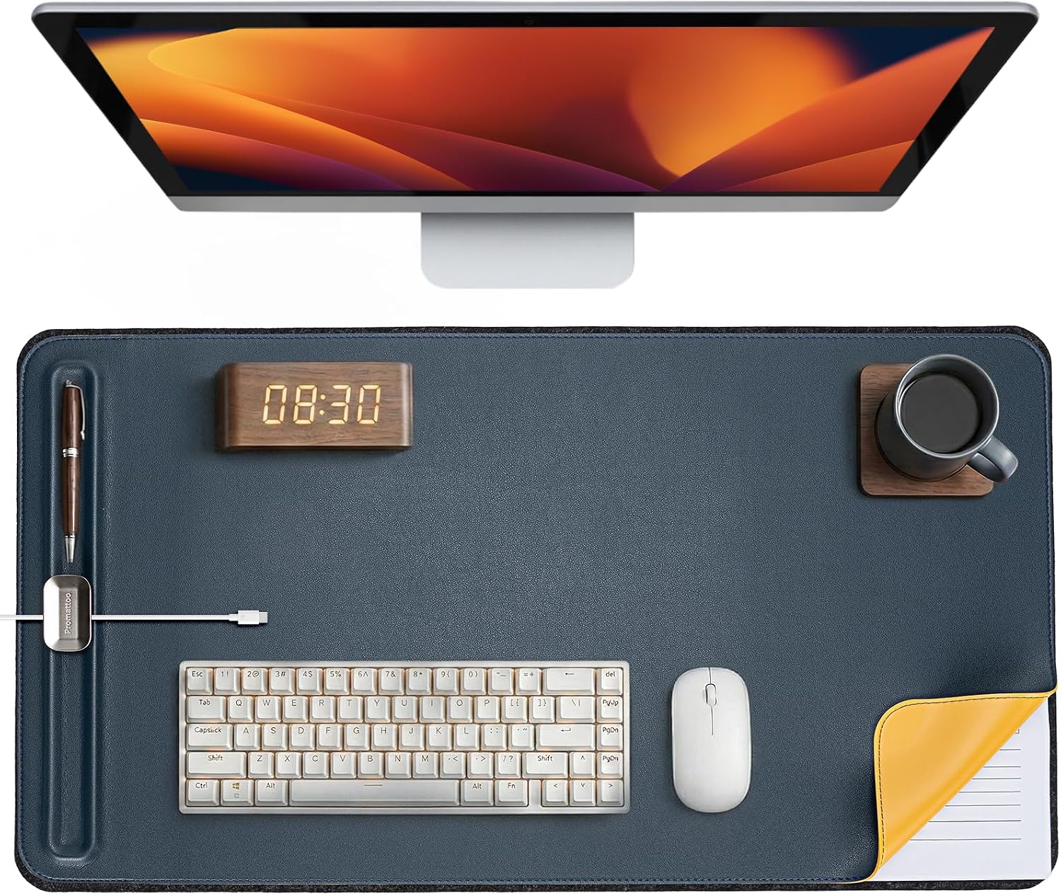 Desk Mat – Double-Sided Vegan Leather & Felt | Built-In Magnetic Cable Organizer & File Storage | Premium Workspace Pad for Office, Gaming & Creative Professionals-（Green）