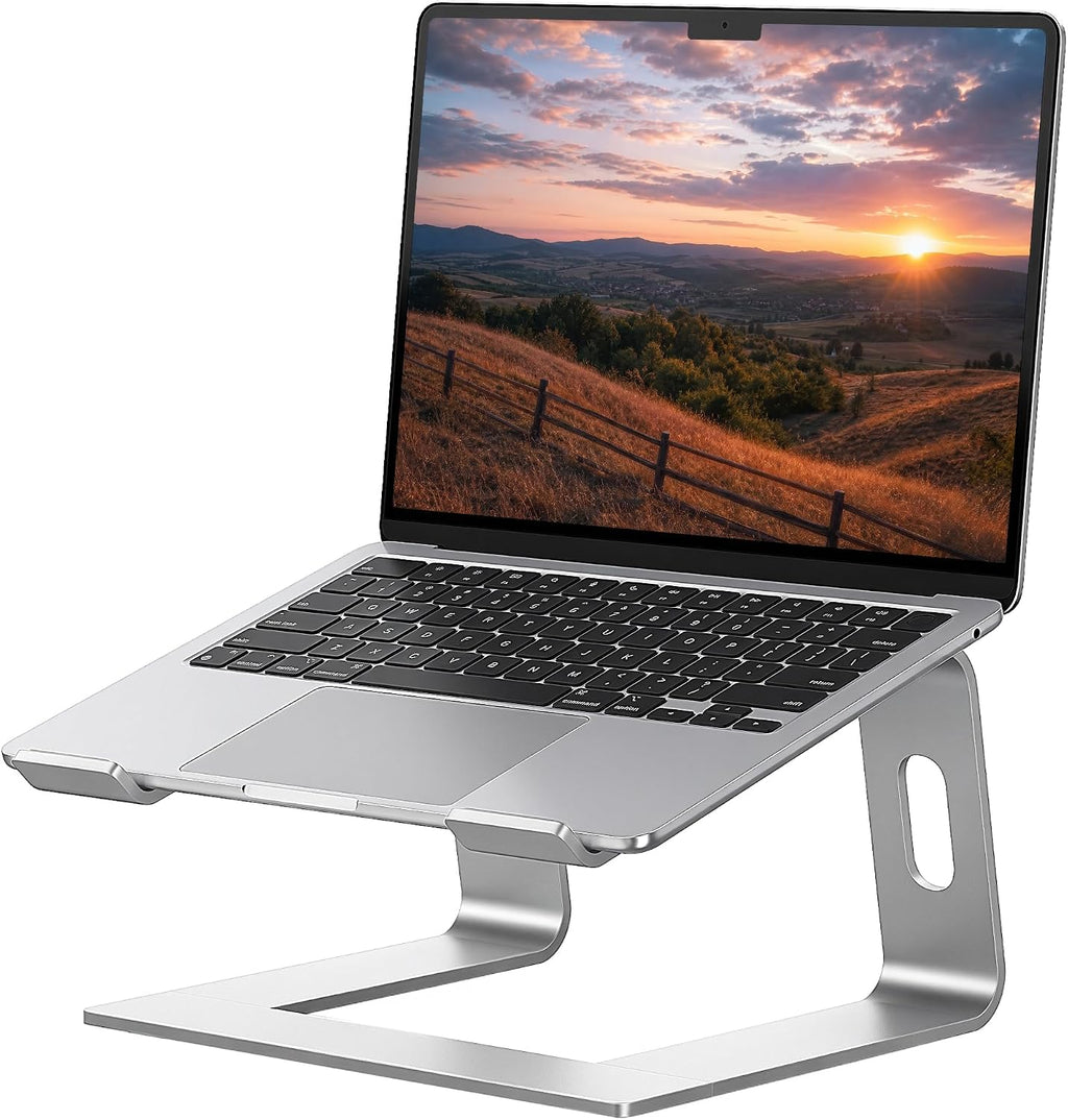 Laptop Stand, Aluminum Computer Riser, Ergonomic Laptops Elevator for Desk, Metal Holder Compatible with 10 to 15.6 Inches Notebook Computer, Silver