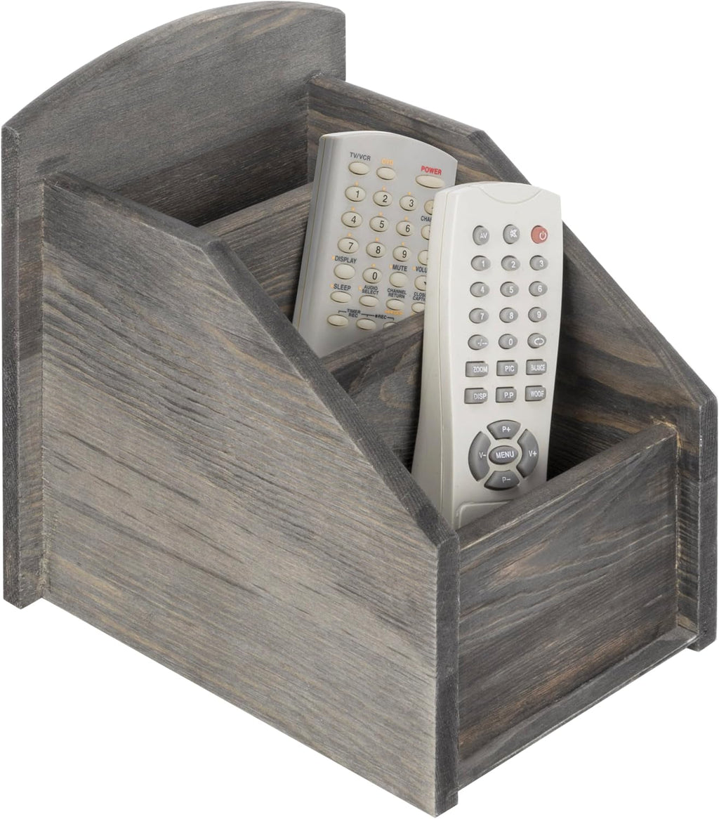 Rustic Torched Wood Remote Control Holder for Table with 3 Compartments, Living Room TV Media Organizer - view 7