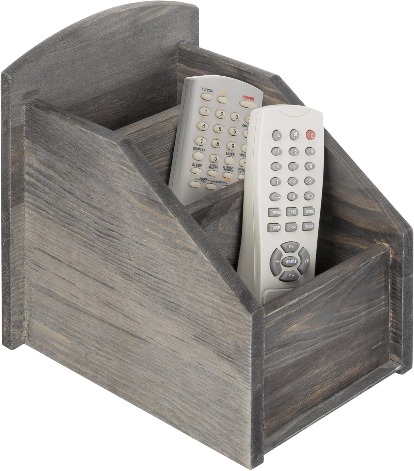 Rustic Torched Wood Remote Control Holder for Table with 3 Compartments, Living Room TV Media Organizer - view 7