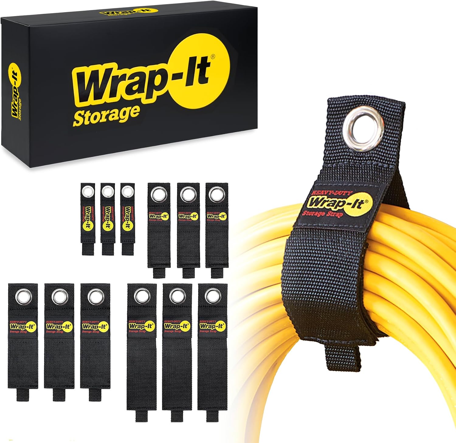 Heavy-Duty Straps (Assorted 12 Pack) | Hanging Extension Cord Organizer for Cable Management and Storage on Garage Wall, RV Gadgets and Appliances