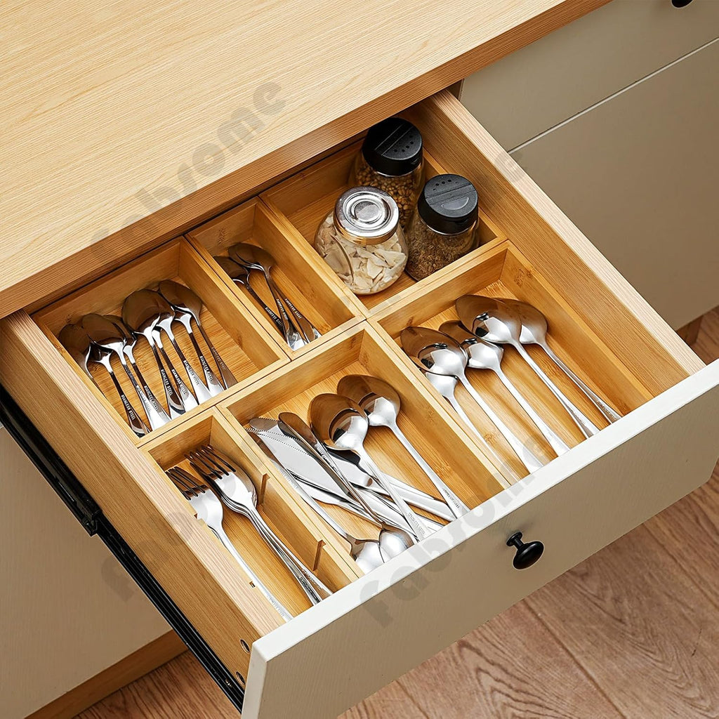 Drawer Organizer, Set of 9 Bamboo Wood Kitchen Makeup Desk Junk Tea Drawer Storage Boxes Bins for Cutlery Silverware Utensils Flatware, Small Wooden Container Tray for Bathroom, Office - view 5