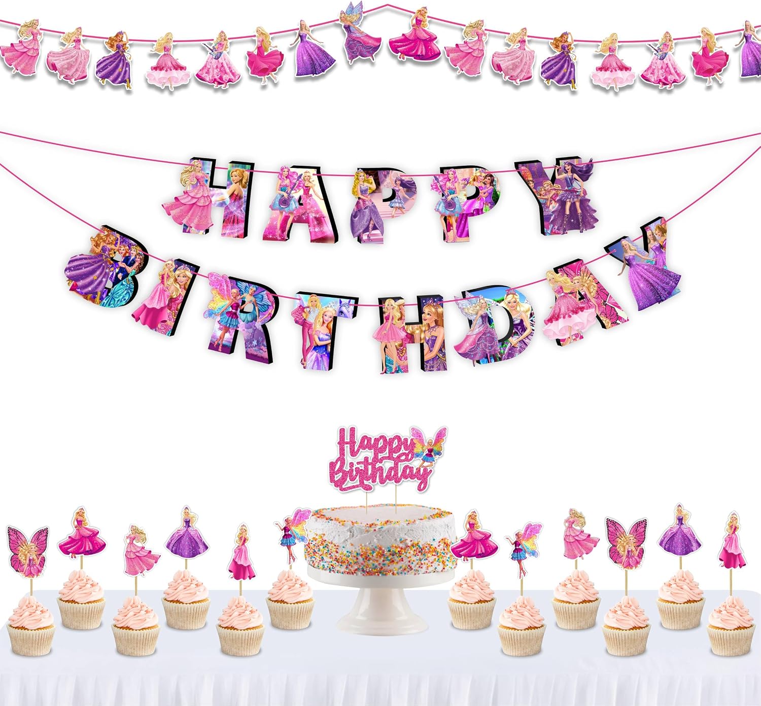 Barbe Theme Birthday Party Supplies - Decoration Set for Home Celebration, Cartoon Theme Party Décor Kit with Banner, Cake Topper and Table Decoration Accessories for Event Setup