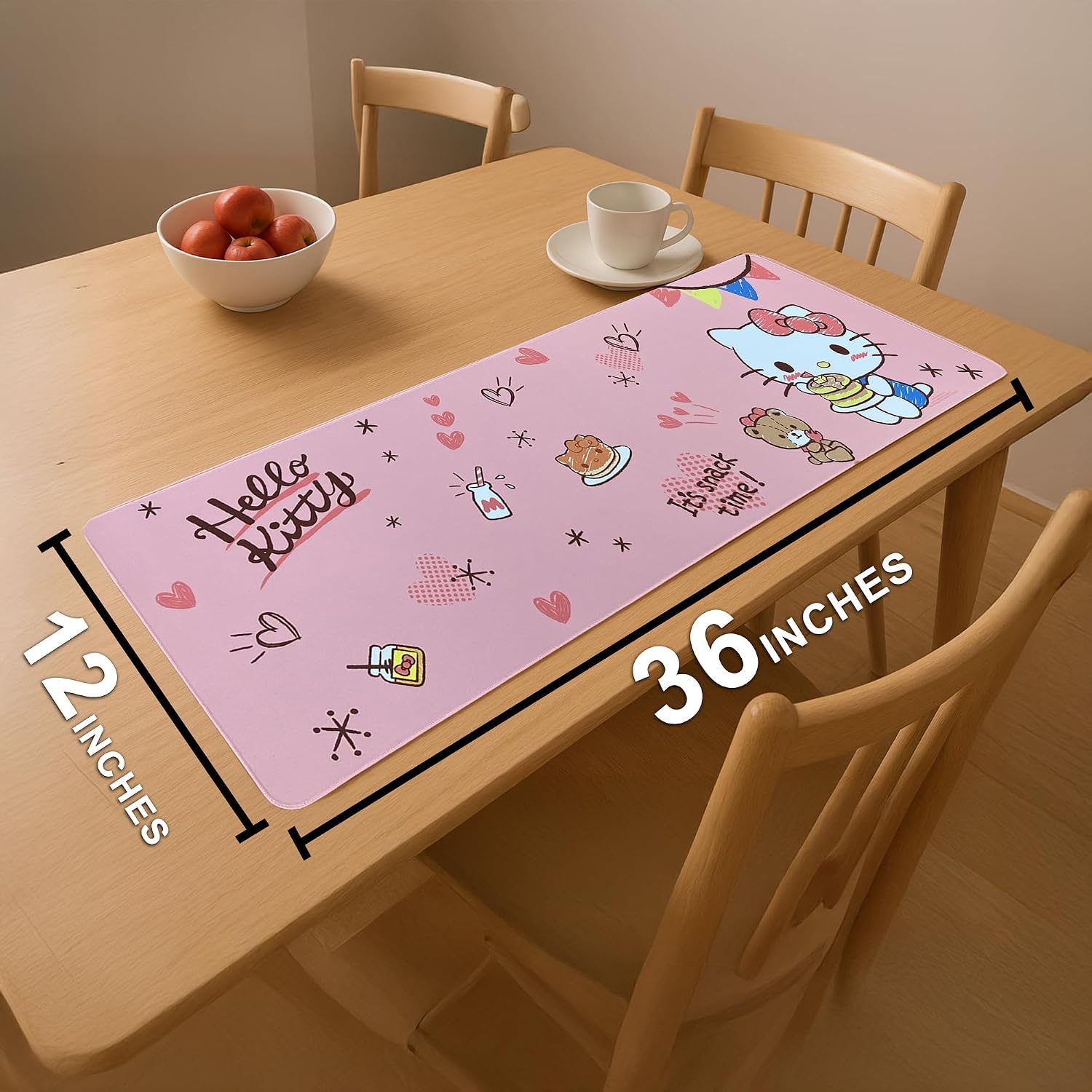 Hello Kitty Mouse Pad | Hello Kitty Placemat | Hello Kitty Room Decor | Kitty Kawaii Gaming Mat | Kawaii Kitty Runner | Girls Place Game Mat | Girls Mouse Pad | Pink | 36" X 12" | Officially Licensed - view 2