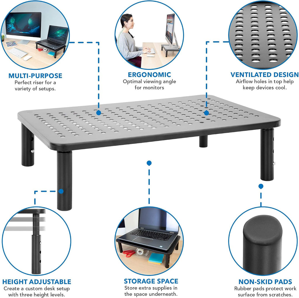 Mount-It! Height Adjustable Single Monitor Riser | Metal Mesh Computer Screen Platform | Desktop Riser for Laptop, Monitor, and Printer | 44lbs Capacity (Black) - view 4