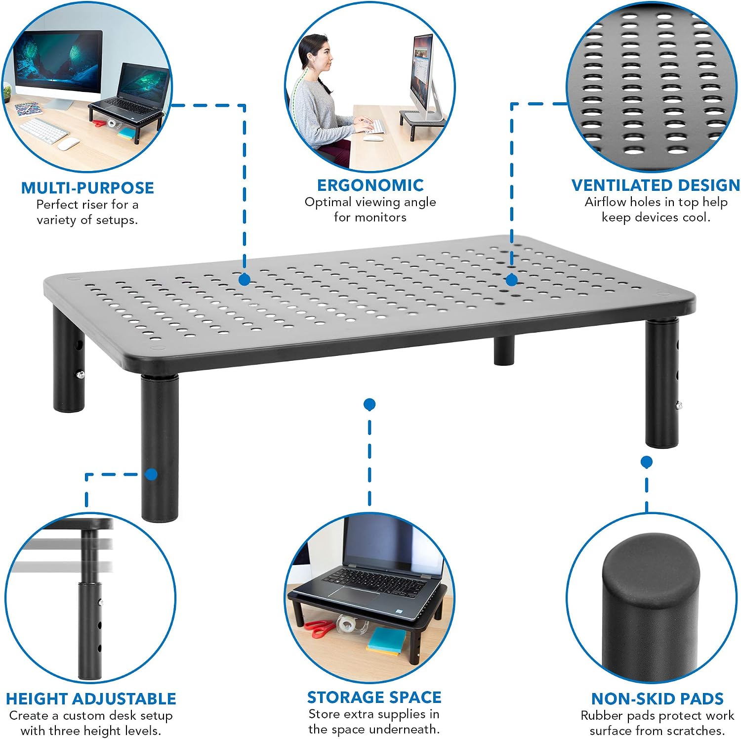 Mount-It! Height Adjustable Single Monitor Riser | Metal Mesh Computer Screen Platform | Desktop Riser for Laptop, Monitor, and Printer | 44lbs Capacity (Black) - view 4