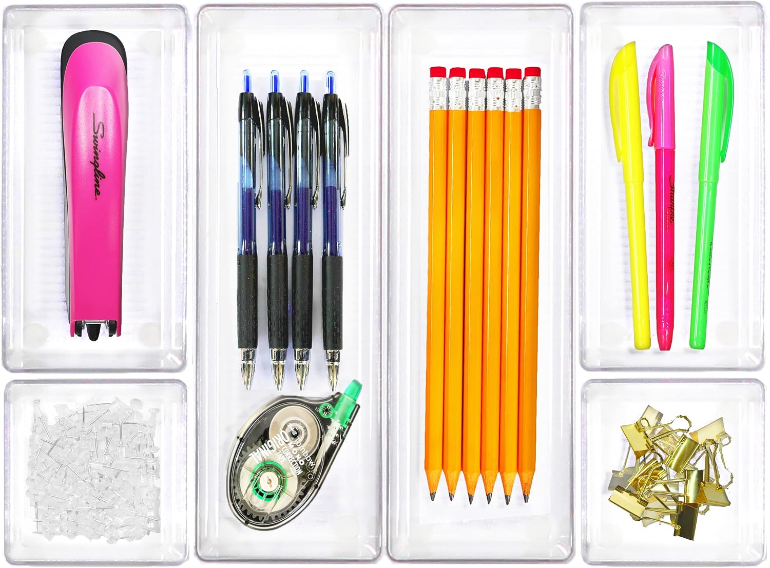 Clear Desk Drawer Organizer, Assorted Sizes, 6 Packs | For Desk, Office, Bathroom, Makeup, and Craft Storage