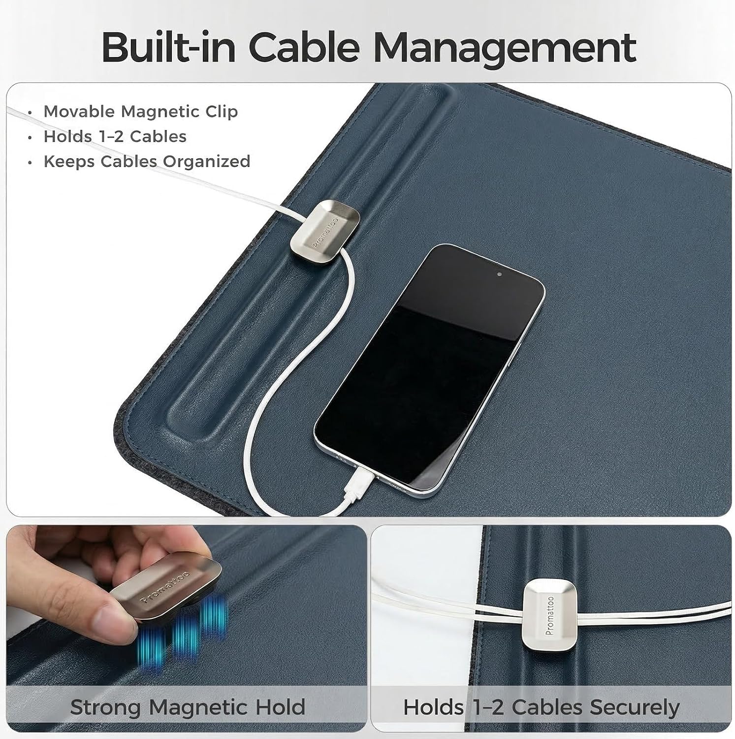 Desk Mat – Double-Sided Vegan Leather & Felt | Built-In Magnetic Cable Organizer & File Storage | Premium Workspace Pad for Office, Gaming & Creative Professionals-（Green） - view 4