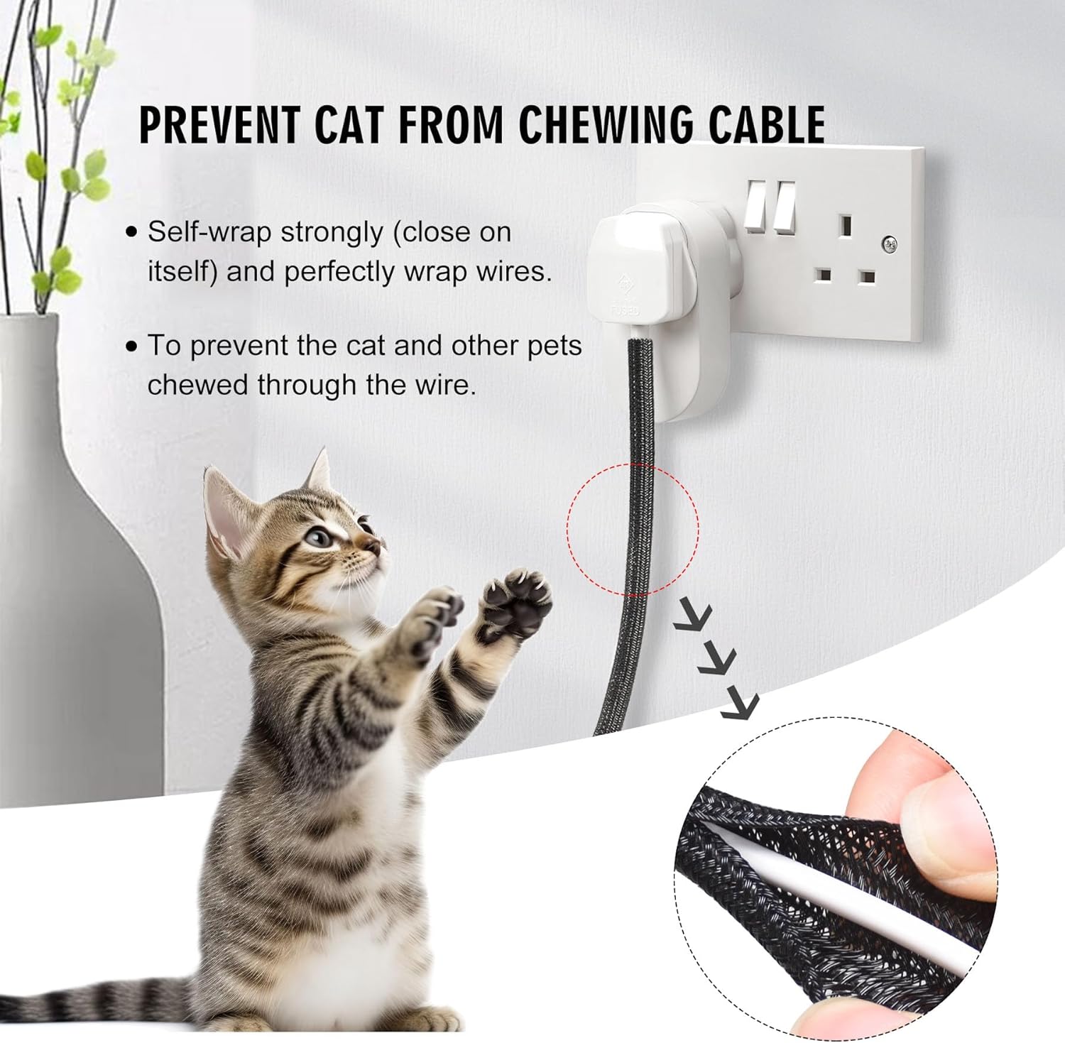 10ft - 1/2 inch cord protector cable sleeve split wire loom tubing for power cord audio USB cable, cord sleeve cable management for TV computer, cord protectors from pets chewing, black - view 4