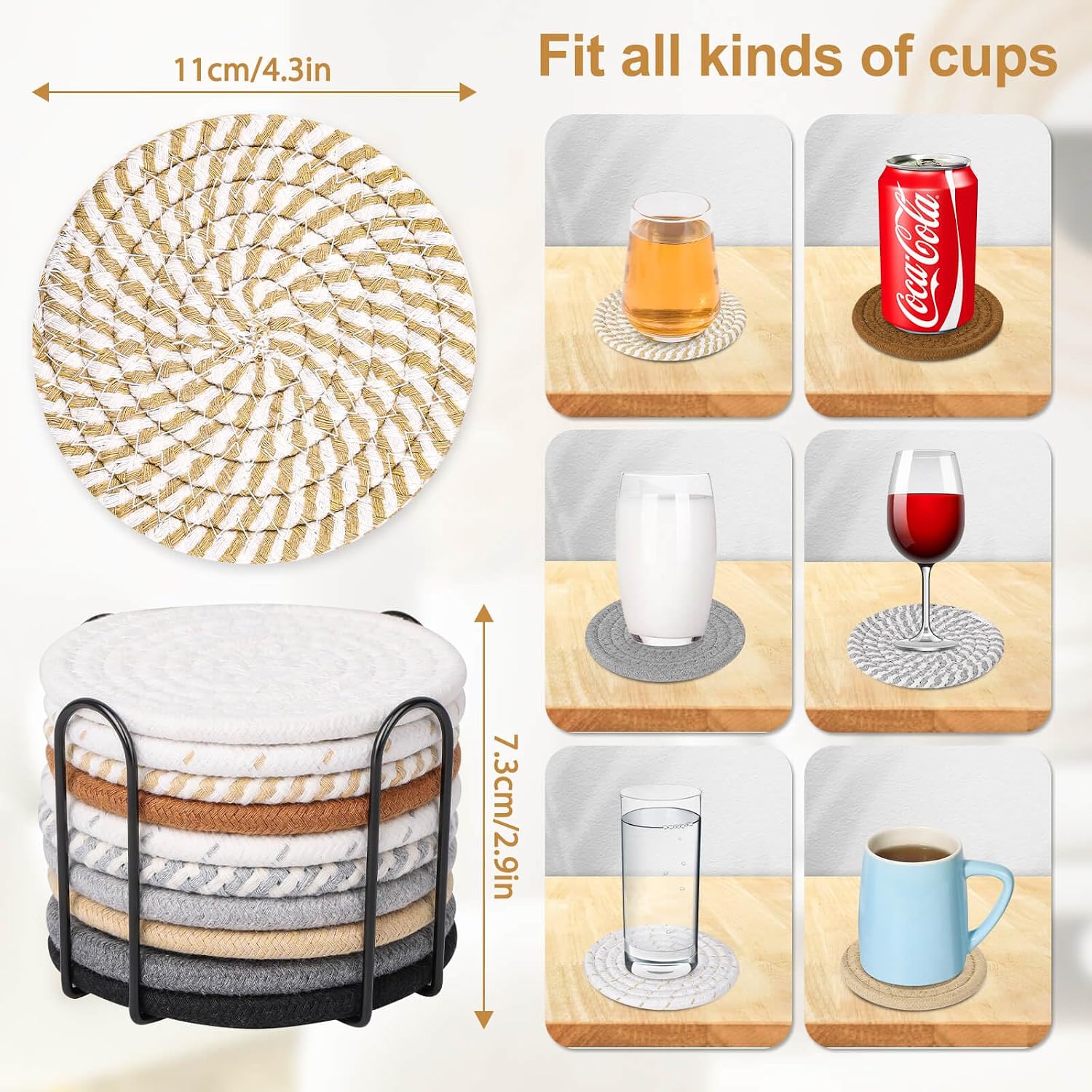10 Pieces Coasters for Drinks, 10 Colors Absorbent Drink Coasters with Holder, Table Coaster Set for Home Decor, Apartment Decor Aesthetic, Living Room Essentials, 4.3 Inches - view 3