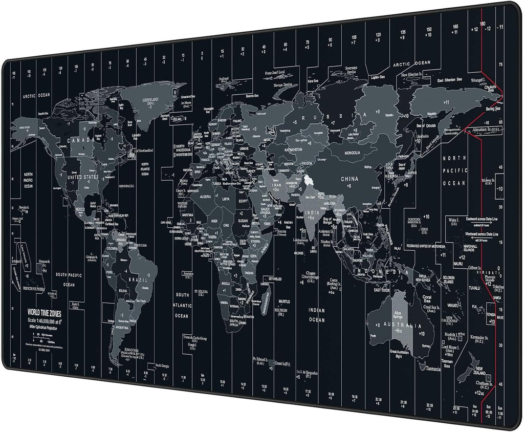Large mouse pad 35.4x15.7 inch world map - XXL gaming desk mat with non-slip rubber base, stitched edges | keyboard and mouse pad for gaming/office | portable desk pad