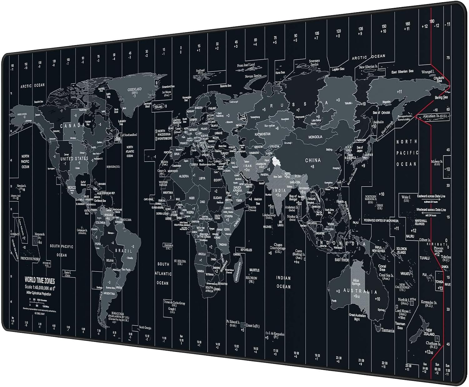 Large mouse pad 35.4x15.7 inch world map - XXL gaming desk mat with non-slip rubber base, stitched edges | keyboard and mouse pad for gaming/office | portable desk pad