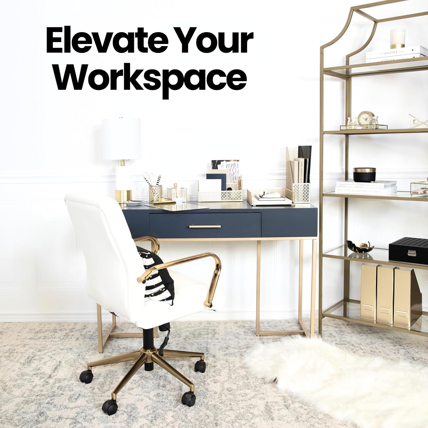 Gold Desk Organizer Set with Mail Sorter, Sticky Note Holder, Pen Cup, Magazine Holder, Letter Tray & Business Card Holder | Stylish Desk Accessories for Women & Home Office Décor - view 4