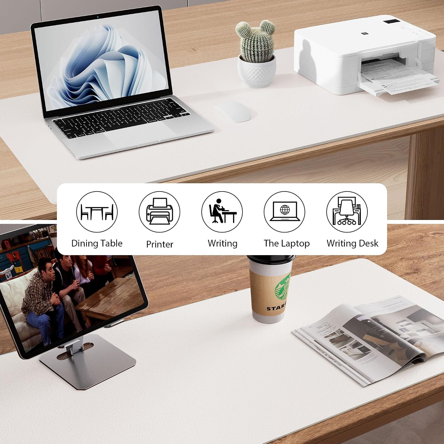 Leather Desk Pad Protector, Mouse Pad, Office Desk Mat, Non-Slip PU Leather Desk Blotter, Laptop Desk Pad, Waterproof Desk Writing Pad for Office and Home (Off-White,31.5" x 15.7") - view 5