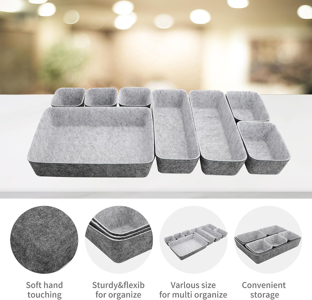 8pcs Drawer Organizers, Separators, Storage Box,Felt Storage Bins Inserts Tool Containers Toy Basket Shelf Cubes Foldable Drawer Dividers Desk Organisers -Grey Matching - view 4