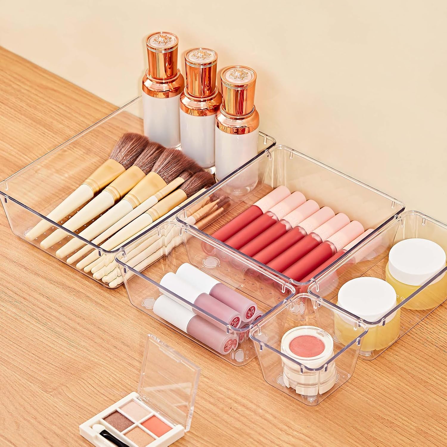 13-Piece Drawer Organizers with Non-Slip Silicone Pads, 5-Size | Clear Desk Bathroom Drawer Organizer Trays Storage Tray for Makeup, Jewelry, Utensils in Bedroom Dresser, Office and Kitchen - view 2