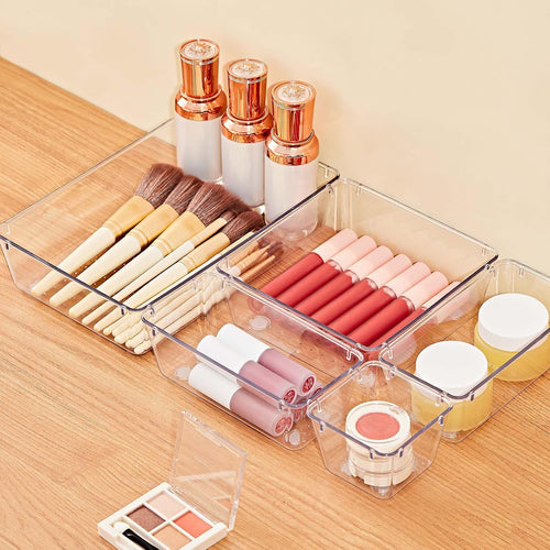 13-Piece Drawer Organizers with Non-Slip Silicone Pads, 5-Size | Clear Desk Bathroom Drawer Organizer Trays Storage Tray for Makeup, Jewelry, Utensils in Bedroom Dresser, Office and Kitchen - view 2