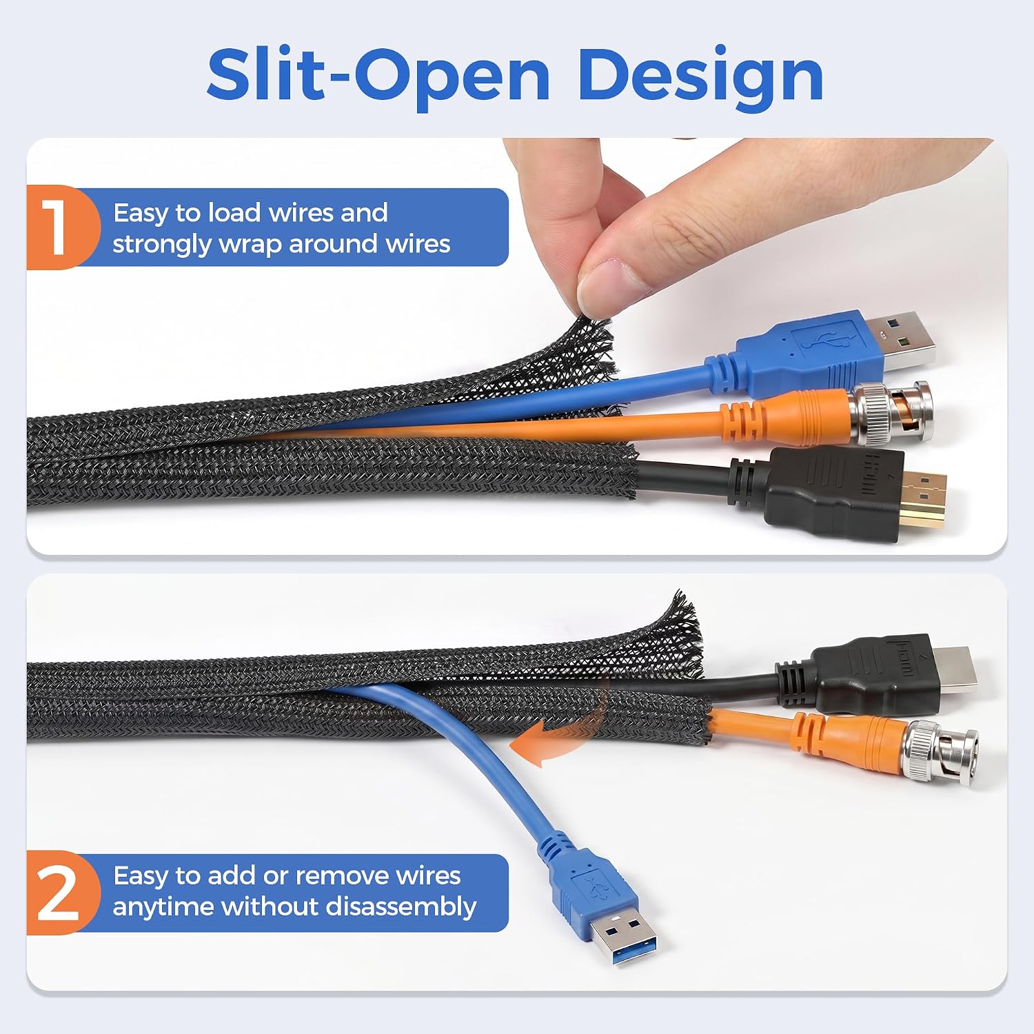 10ft - 1/2 inch Cable Sleeve Cord Protector from Pets No Chew, Split-Braided PVC Wire Loom Tubing for Desk Computer USB TV Cord Organizer, Easy Set-up Cable Management Sleeve Kit, Black - view 3