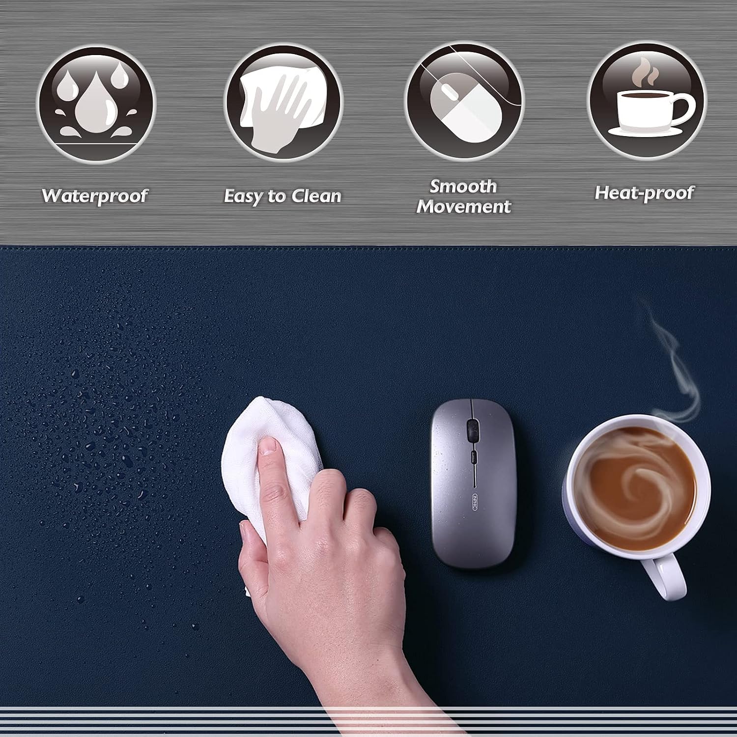 Large Sewing Leather Desk Mat, Desk Pad (Dark Blue, 31.5" x 15.7") | Mouse and Keyboard Pad, PVC Computer and Laptop Mat, Desktop Protector and Cover, Writing Pad and Blotter for Home Office - view 4