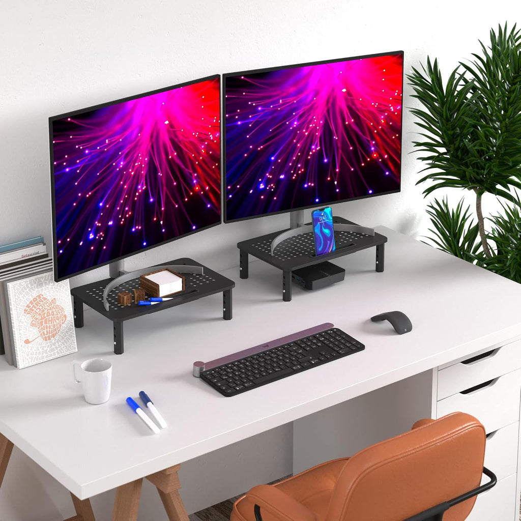 Back Saver Monitor Stand for Desk - 2 Pack Monitor Riser - Anti-Skid HD Hexagonal Steel Computer Stand - Free Cable Ties - Mesh Metal Computer Item Stand - Printer & iMac - view 6