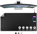 Desk Pad with Wireless Charger, Leather, Waterproof, Anti-Slip Wool Felt Base Material, Office Table Mat, Fast Charging Gaming Mouse Pad, 32”(L) x 16”(W), Black (Right Side Charging Port)
