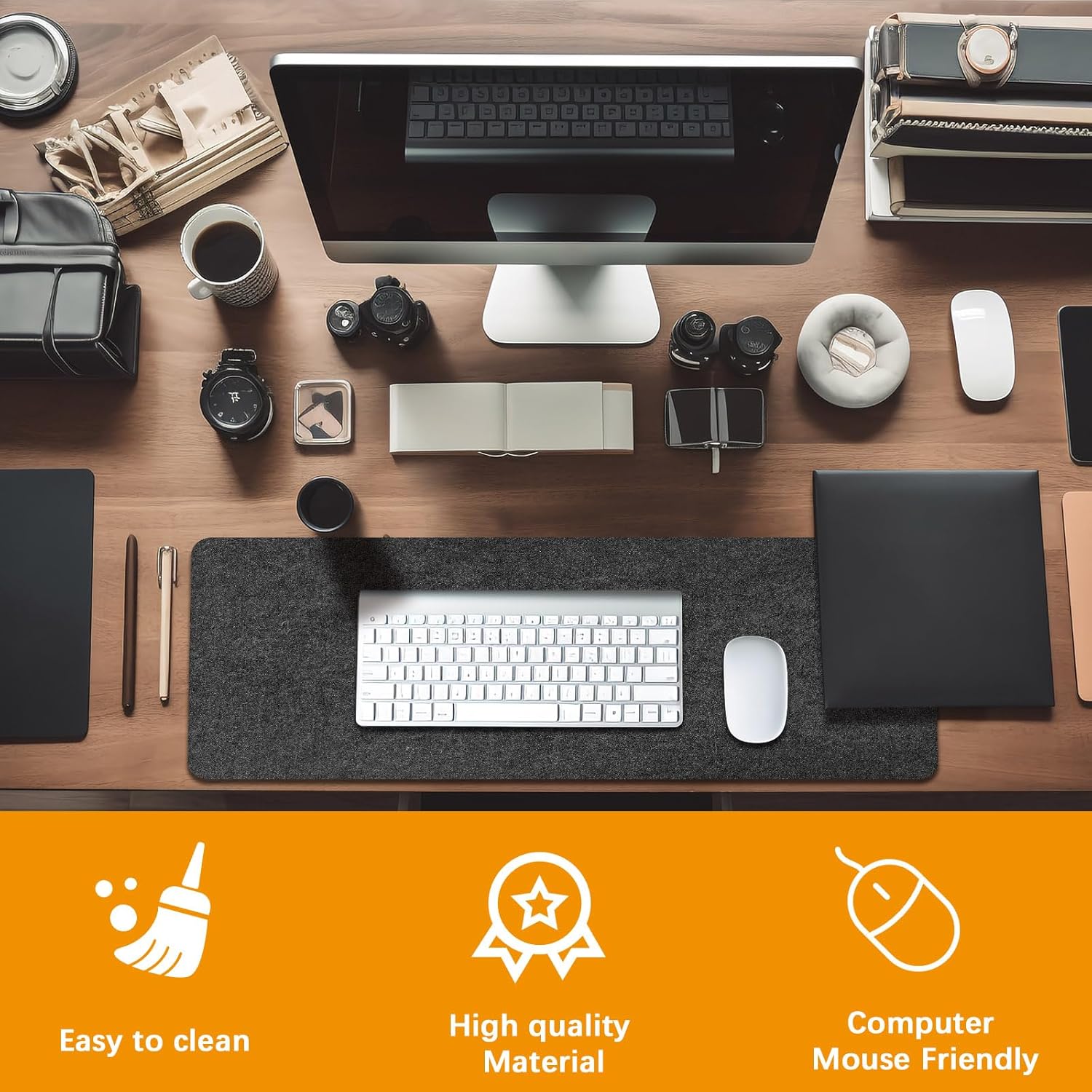 Large Felt Desk mat 36x12 inches, with Non-Slip Full Desk Mouse Pad,Office Computer Desk Mat for Keyboard,Felt Desk Mat for Desk Pad Protector (Dark Gray) - view 5