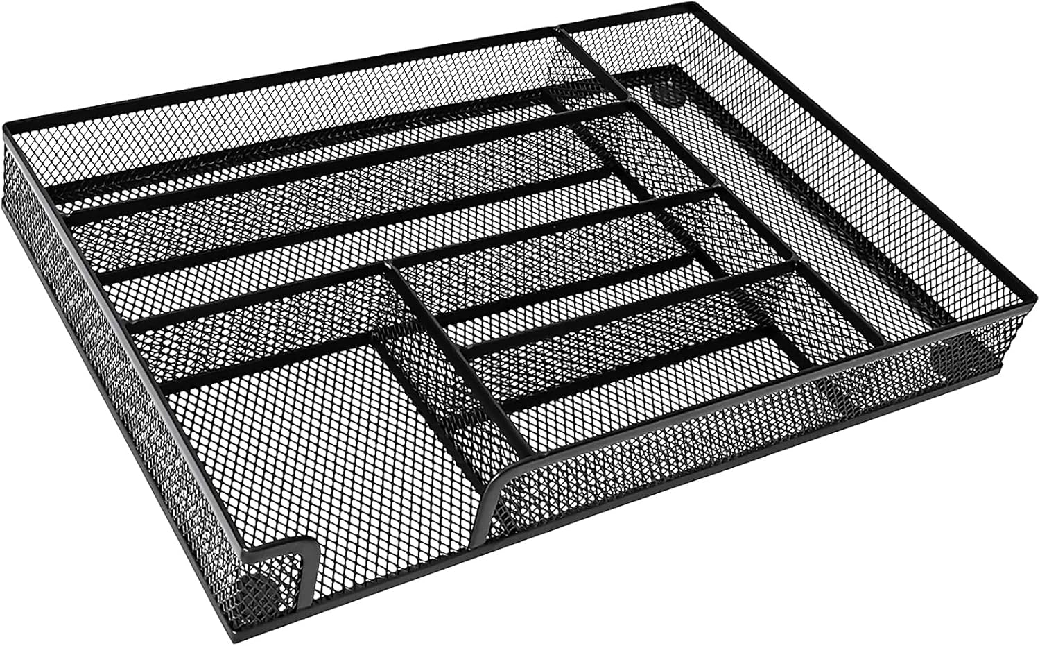 Metal Mesh Desk Drawer Organizer Tray, 6-Compartment Office Drawer Organizer for Pens Supplies, 12.6"x8.27"x1.57" Black