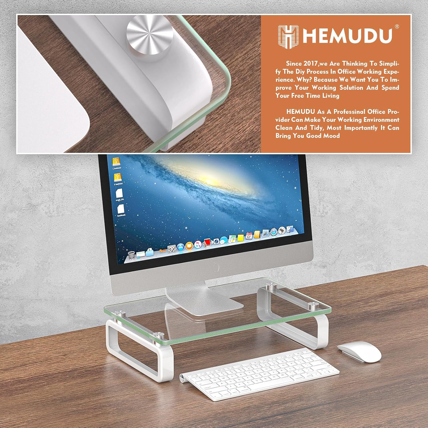 Clear Computer Monitor Stand Riser Multi Media Desktop Stand for Flat Screen LCD LED TV, Laptop/Notebook, with Tempered Glass and Metal Legs, HD02T-001 - view 2