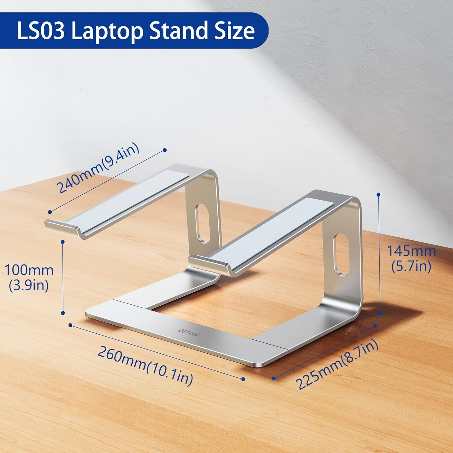 LS03 Aluminum Laptop Stand, Ergonomic Detachable Computer Stand, Notebook Riser, Laptop Mount Compatible with Air, Pro, Dell, HP, Lenovo More 10-15.6" Laptops, Silver - view 4