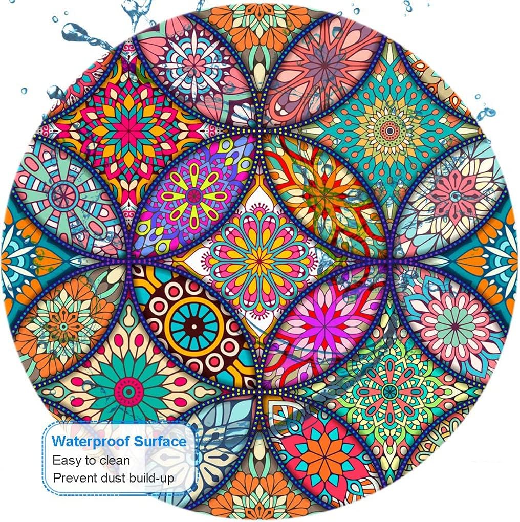 Cute Mouse Pad, Round Mandala Mouse Mat with Design, Non-Slip Rubber Base Mousepad with Stitched Edge, Waterproof Women Small Size 7.9 x 7.9 Inch, Pretty Mandala - view 6