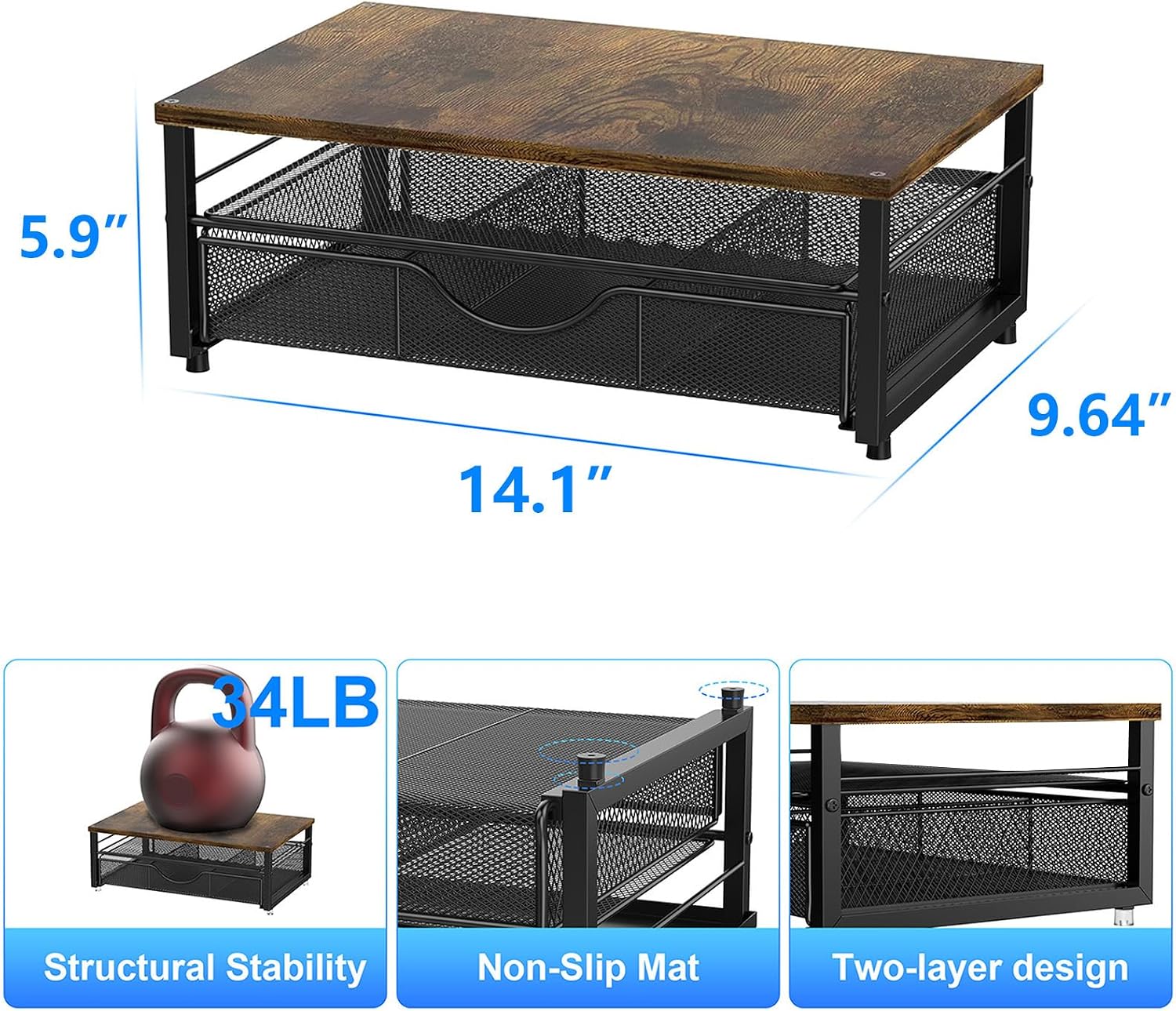 Computer Monitor Stand Riser, office organizer with Drawer, Office Organizers Storage for Classroom Office Supplies (Wood) | Wood Desk Organizers and Accessories Desk Accessories & Workspace Desktop Organizers Storage for Printer Stand (Wood) - view 5