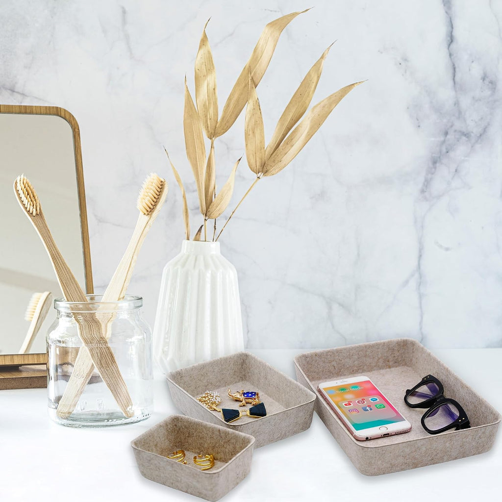 Office Drawer organizers felt storage bins Shallow Small Desk trays Draw dividers Nordic Lifestyle Natural Scandinavian-chic style 7-piece (Oatmeal) | Sustainable material soft yet sturdy,multi-purpose storage, sleek minimalist lifestyle - view 3