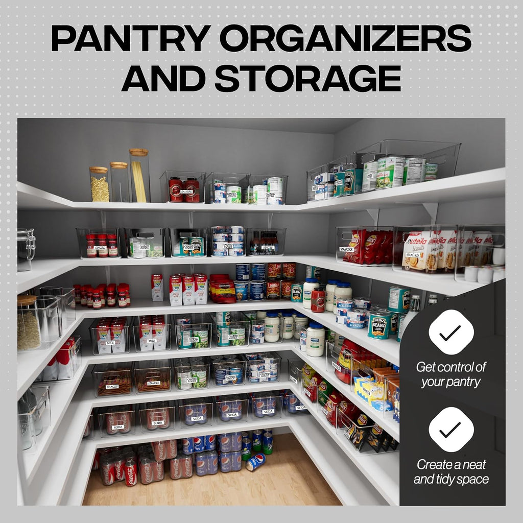 Clear Plastic Storage Bins – Pantry Organizers & Storage Containers, Cabinet Organizer - Home Organization Must Haves for Kitchen, Laundry Room, Office, Closet, Garage & Freezer - view 2