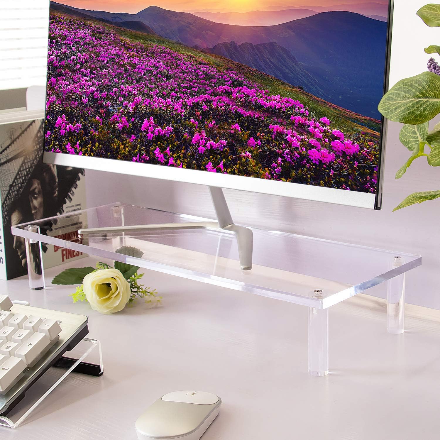 20x7.5 Acrylic Monitor Stand Riser, Clear Computer Stand for Laptop, iMac, Pc, Printer, Desktop Ergonomic,Desk Riser Work from Home Accessories Office Supplies Platform Save Space - view 2