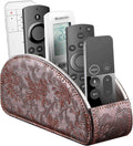 All-in-one TV remote holder/caddy for remote controls with 5 compartments | PU leather nightstand desktop storage box organizer/tray for makeup, media player controller, phone, pen, office desk accessories