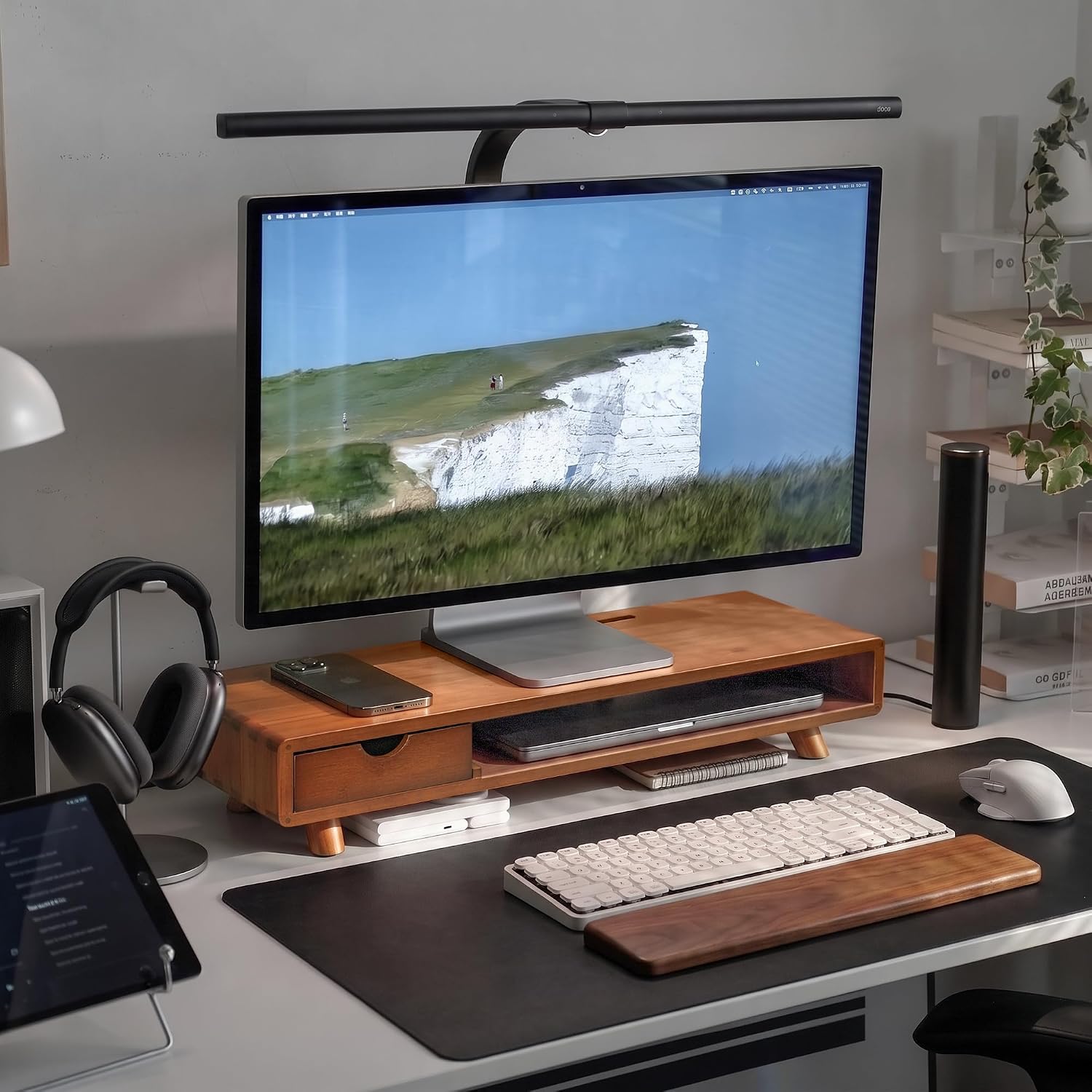 Bamboo Monitor Stand Riser with Drawer | Ergonomic Computer Riser for Desk with Cable Management & Storage Organizer, Wood Monitor Stand for Home Office - view 8