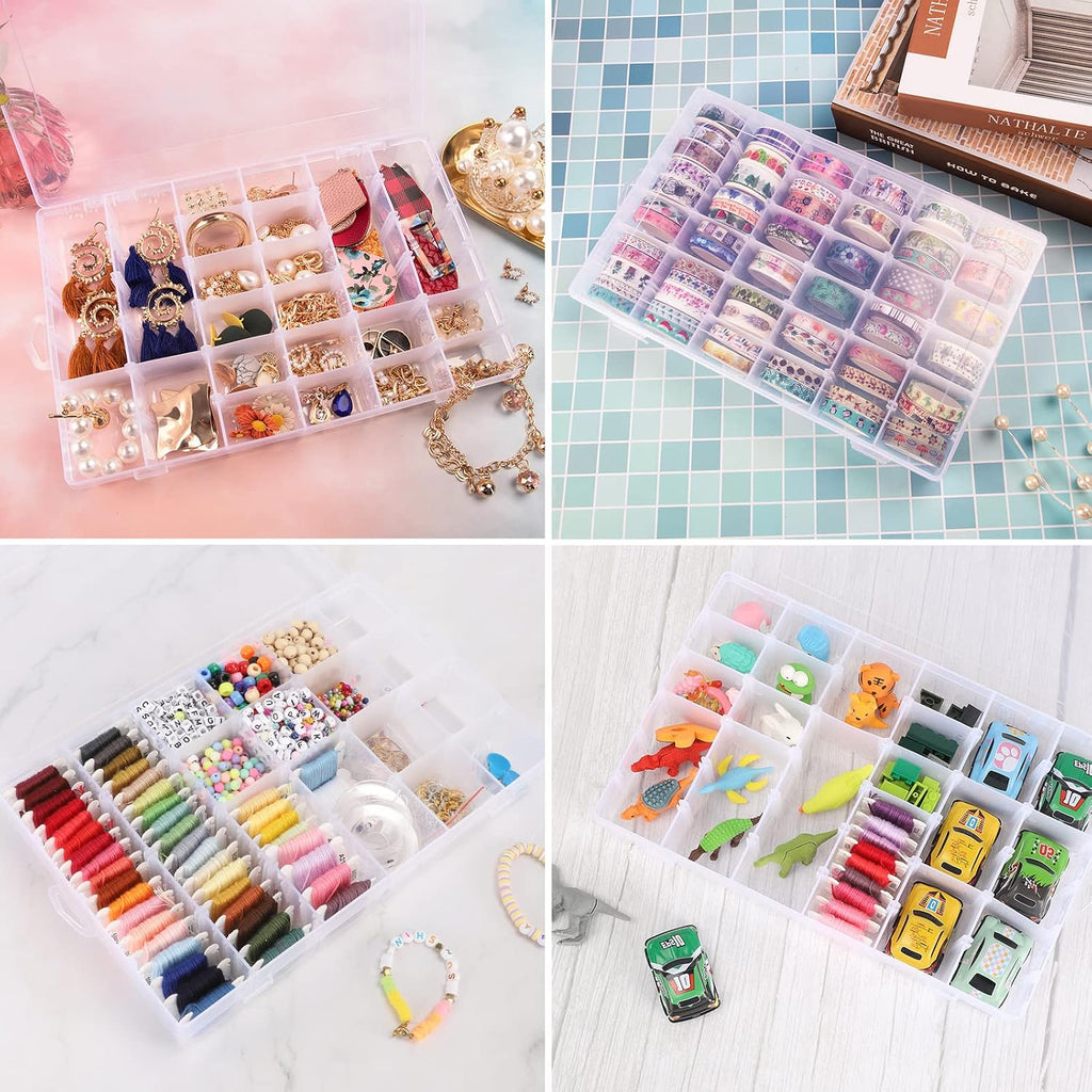 Bead organizer storage 2 pack 36 grid jewelry tackle craft box adjustable | clear plastic, adjustable dividers, label stickers included, for beads jewelry crafts fishing tackle and small parts - view 6
